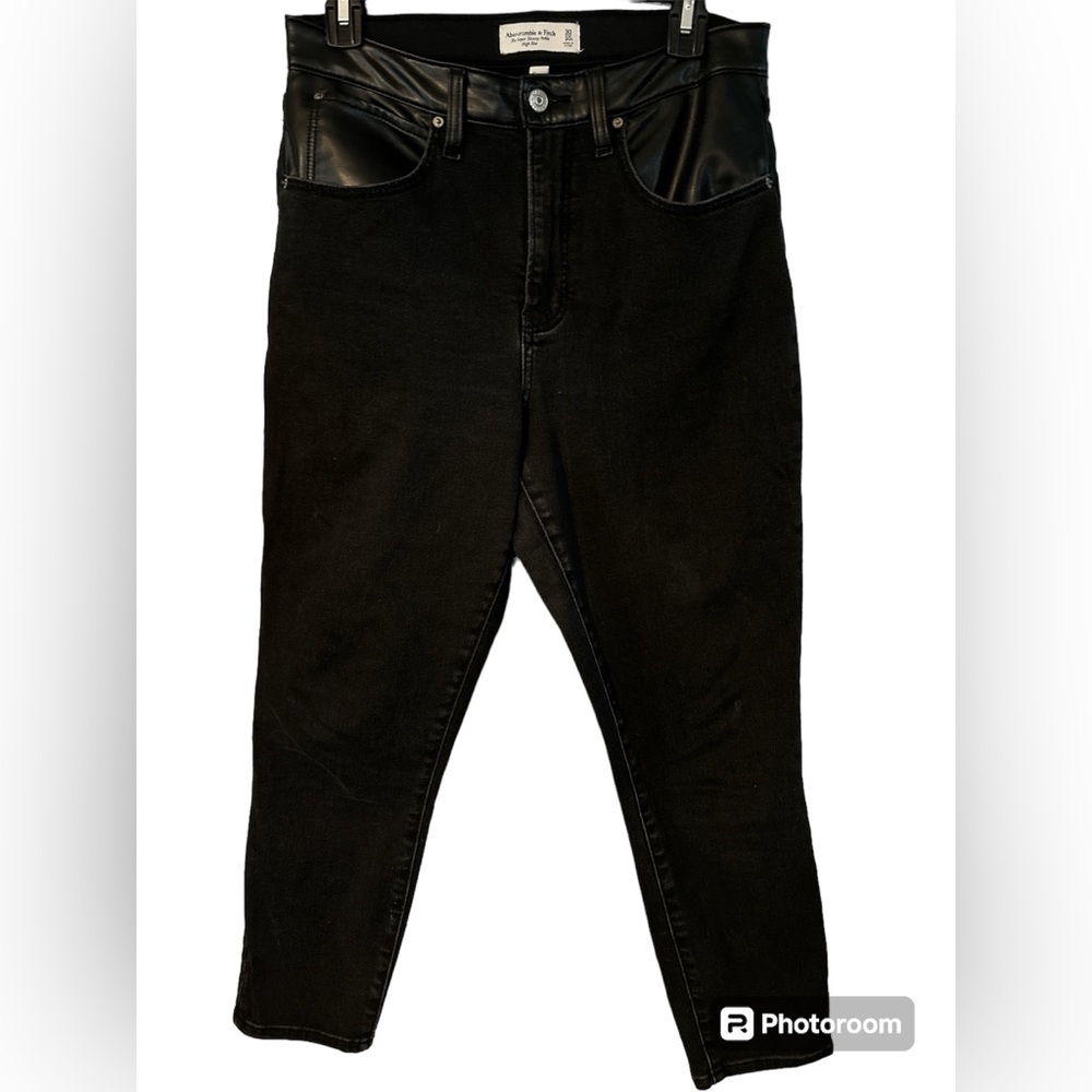 Abercrombie & Fitch High Rise Skinny Black Jeans with Faux Leather Size 10S